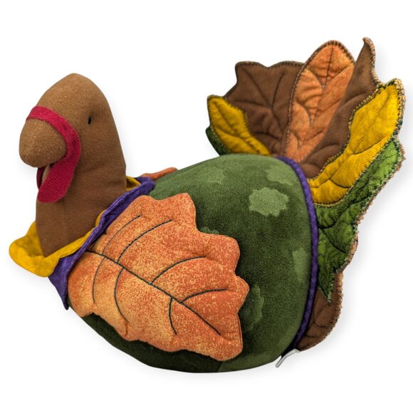 Hallmark Winslow Turkey Centerpiece Colorful Plush with Fabric Leaf Details - Picture 1 of 11